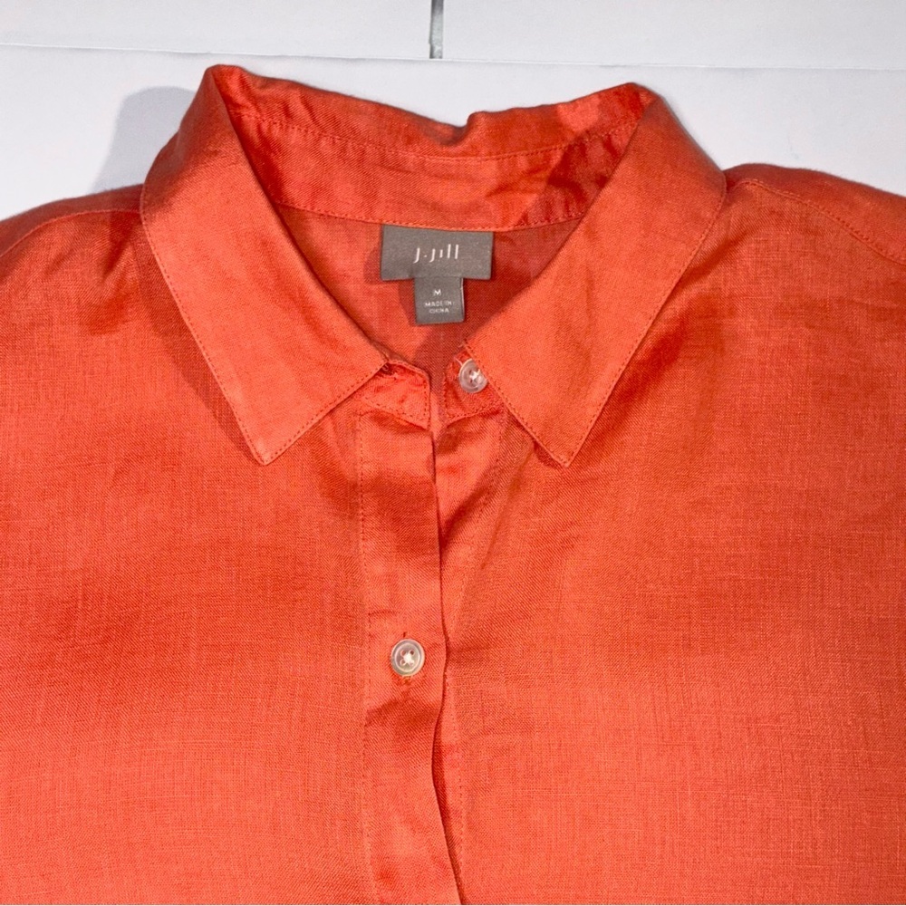 J. Jill Linen Button Down Shirt Long Sleeve Orange Medium Coastal Grandma